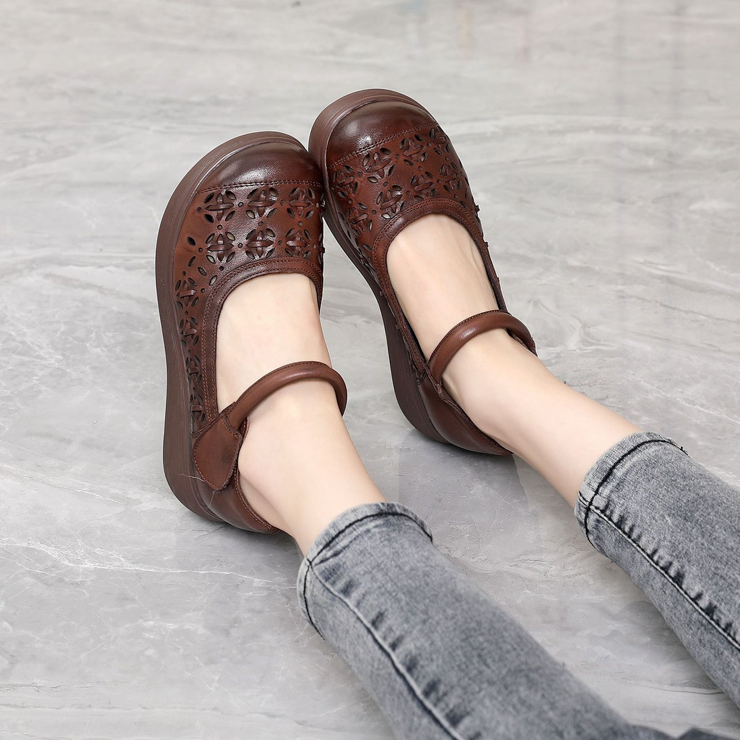 Retro Fashion Genuine Pumps Mother's Top Platform Sandals