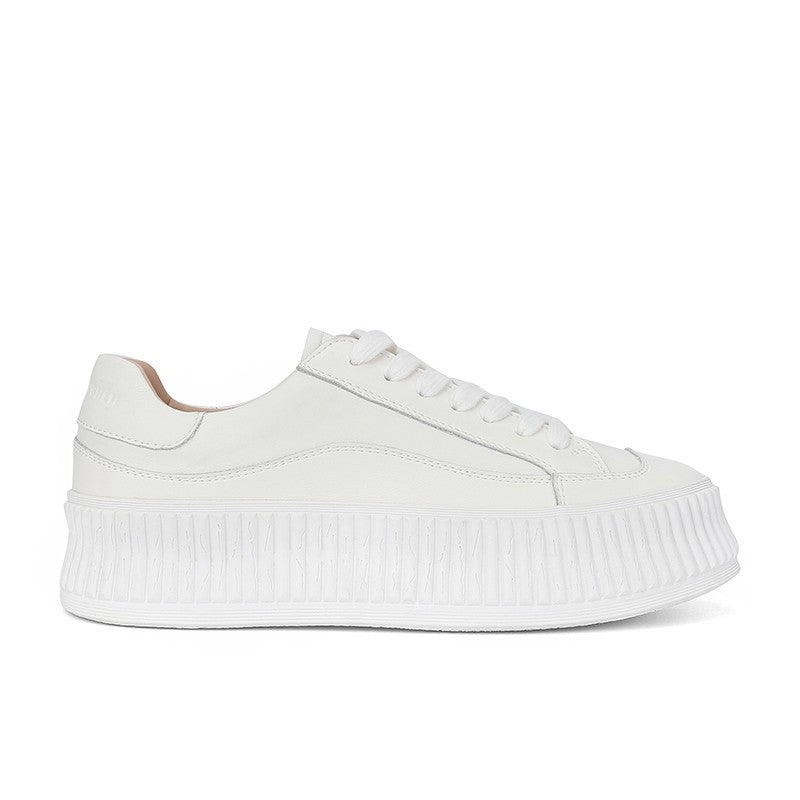 Women's Shape Round Head Thick Bottom Height Increasing Cowhide Leisure Platform Women's Casual Shoes