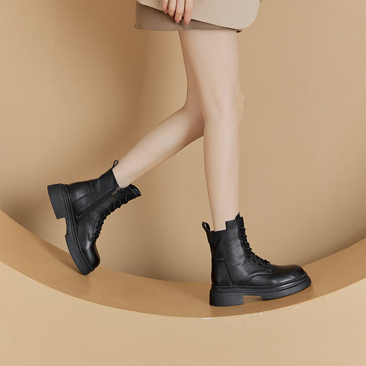 Women's Martin Female Korean Platform Ankle Lace Up Women's Leather Boots