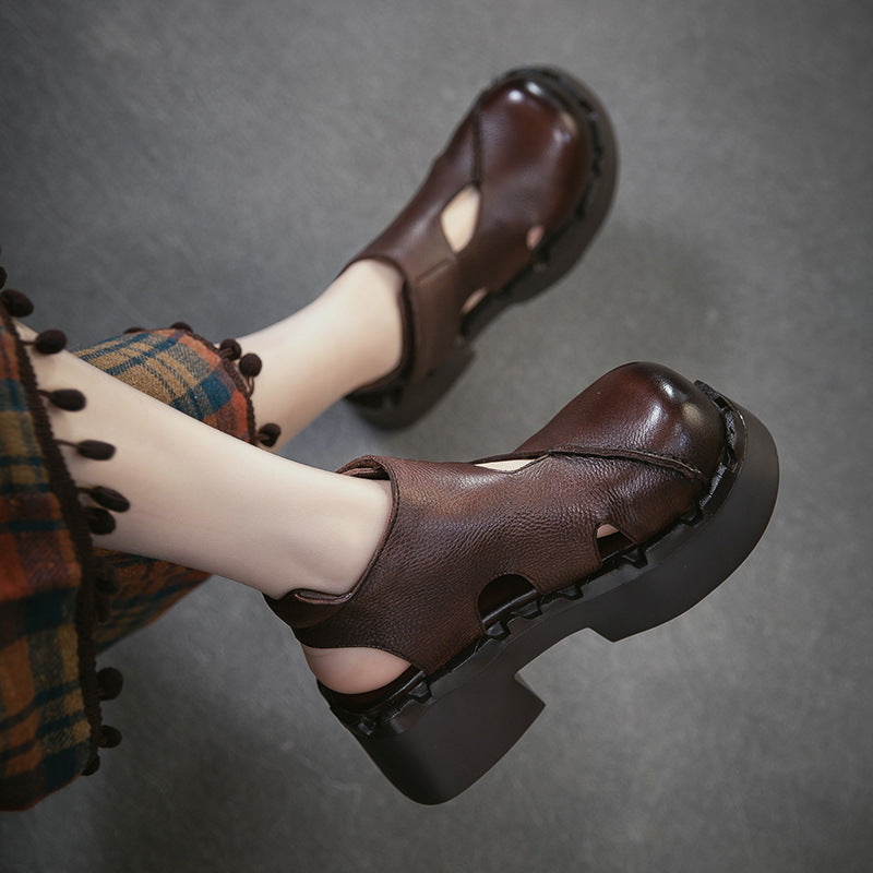 Women's Small Raise The Bottom Velcro Closed Toe Back Platform Sandals