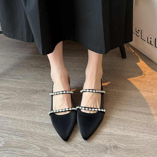 Women's High Elegant French Pearl Pointed Plus Women's Shoes