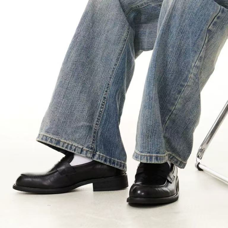 Women's British Slip-on Soft Genuine Surface Washed Loafers/doug Shoes