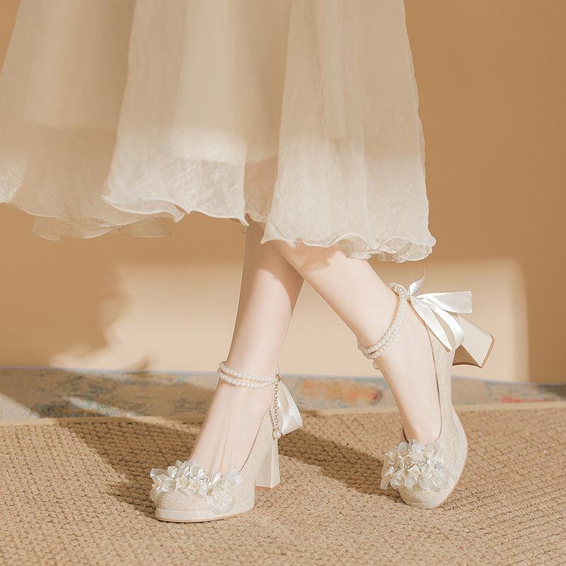 Women's Ceremony Mary Jane Wedding Dress Two-way Engagement Heels
