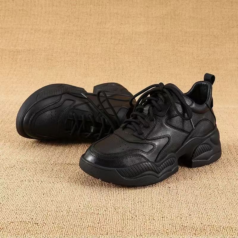 Women's Genuine Platform Dad Hidden Elevator Trendy Sneakers