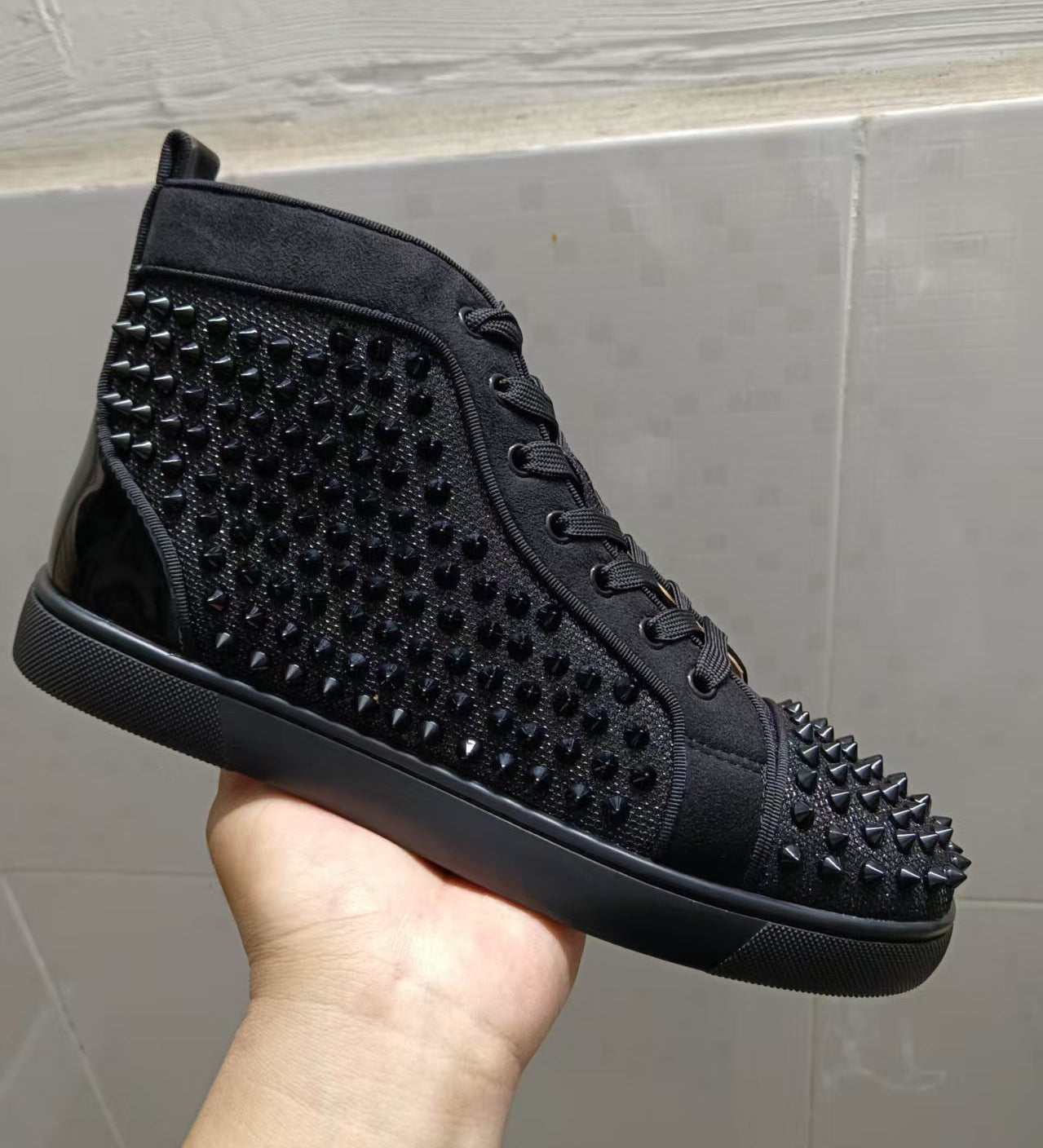 Men's Red Bottom Printed Fashion Rivet Black Casual Shoes