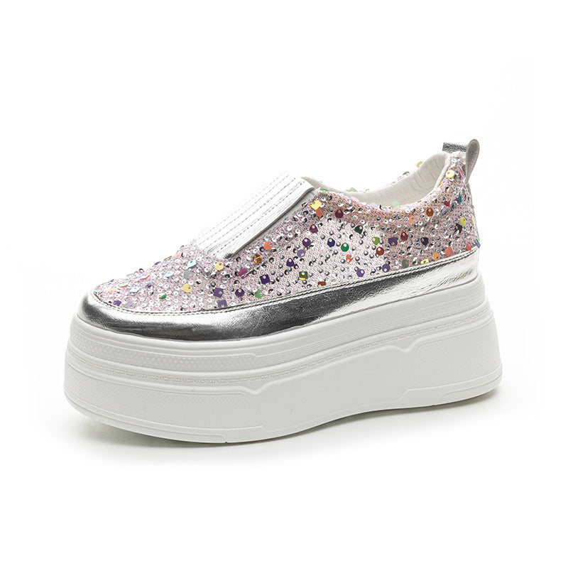 Women's Surface Platform Summer Small Height Increasing Insole Breathable White Casual Shoes