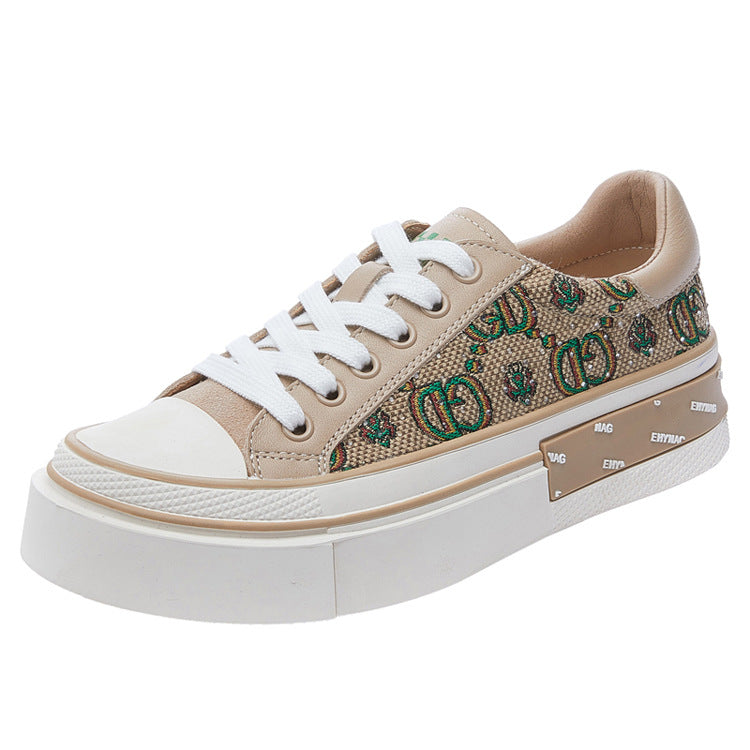 Women's Authentic Rhinestones Round Toe Fashion White Sneakers