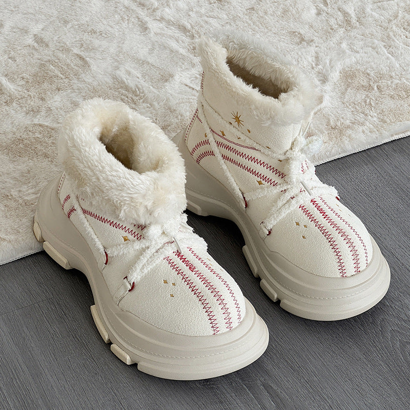 Big Head Couple Winter Platform Double Face Wool Strap Women's Snow Boots