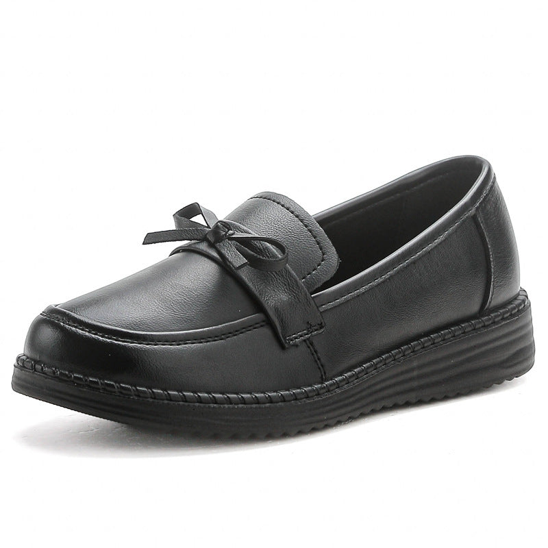 Women's Round Toe Pumps Style Spring Mom Leather Shoes