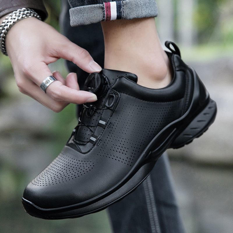 Men's Rotating Automatic Buckle Fire Protection Spare Cowhide Mesh Breathable Outdoor Men's Business Leather Shoes