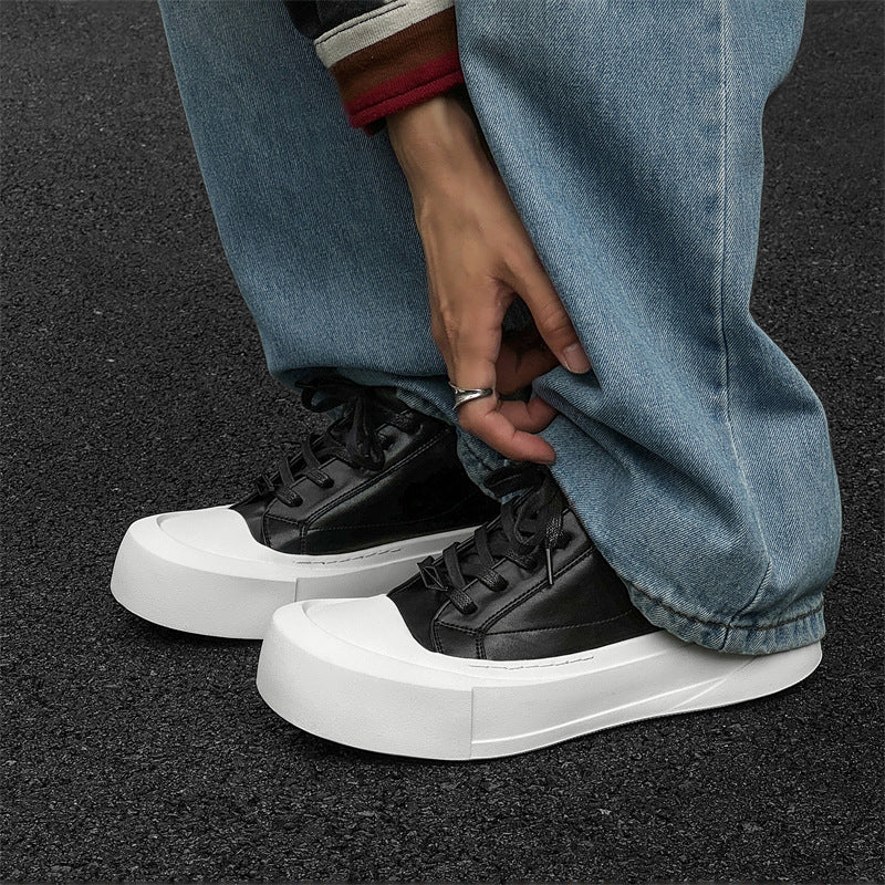 Men's Derby Niche Platform Height Increasing Commuter White Black Round Toe Sneakers