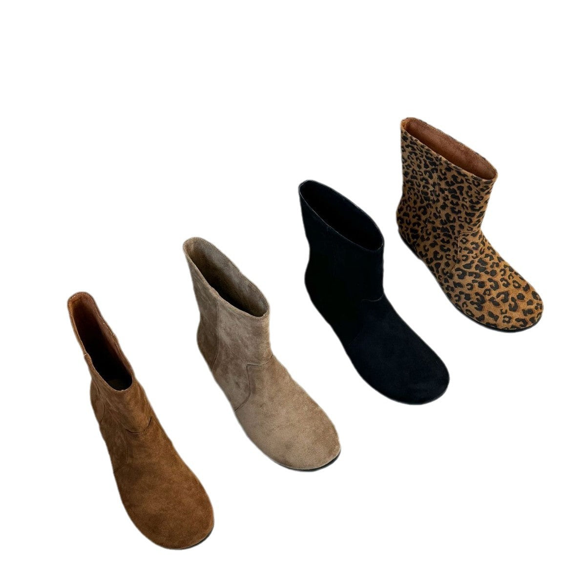 Women's Retro Lazy Style Pinecone Booties Round Toe Flat Bottom Martin Women's Leather Boots