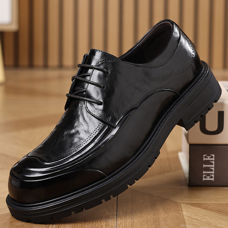 Men's Layer Cowhide Dress Black Four Genuine Men's Business Leather Shoes