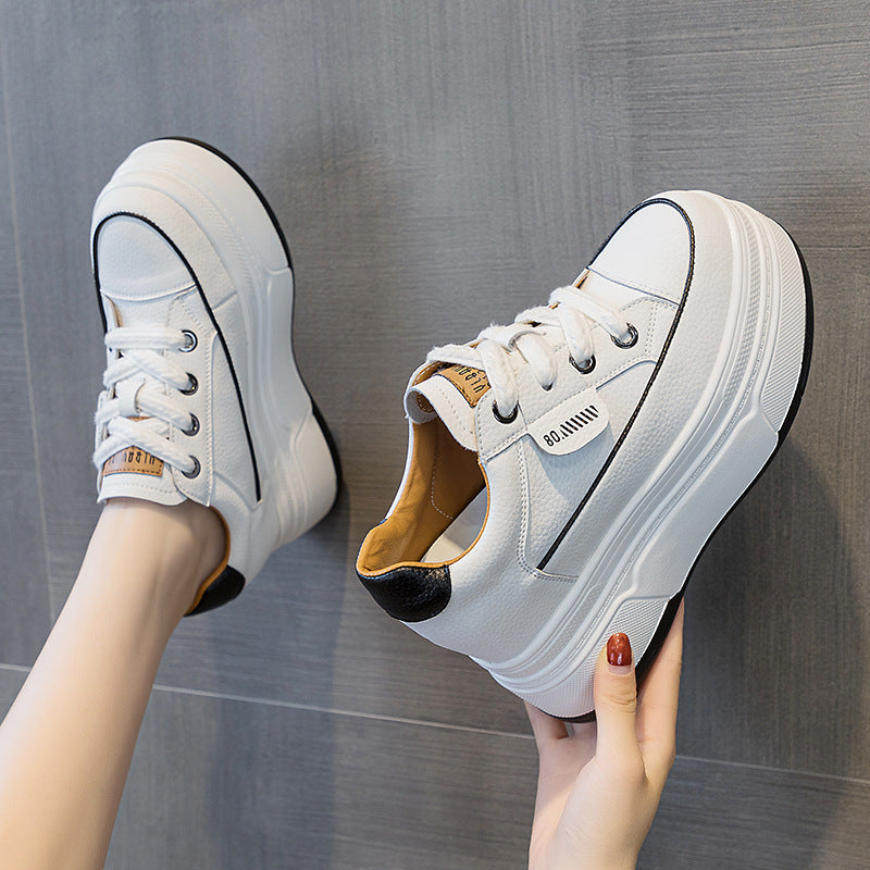 Women's Autumn Small White Hidden Platform Board Heels