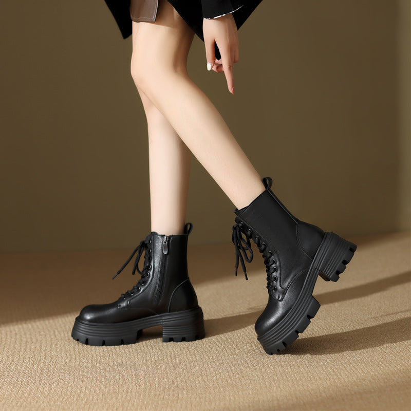 Women's Thick Bottom Height Increasing Insole British Women's Leather Boots