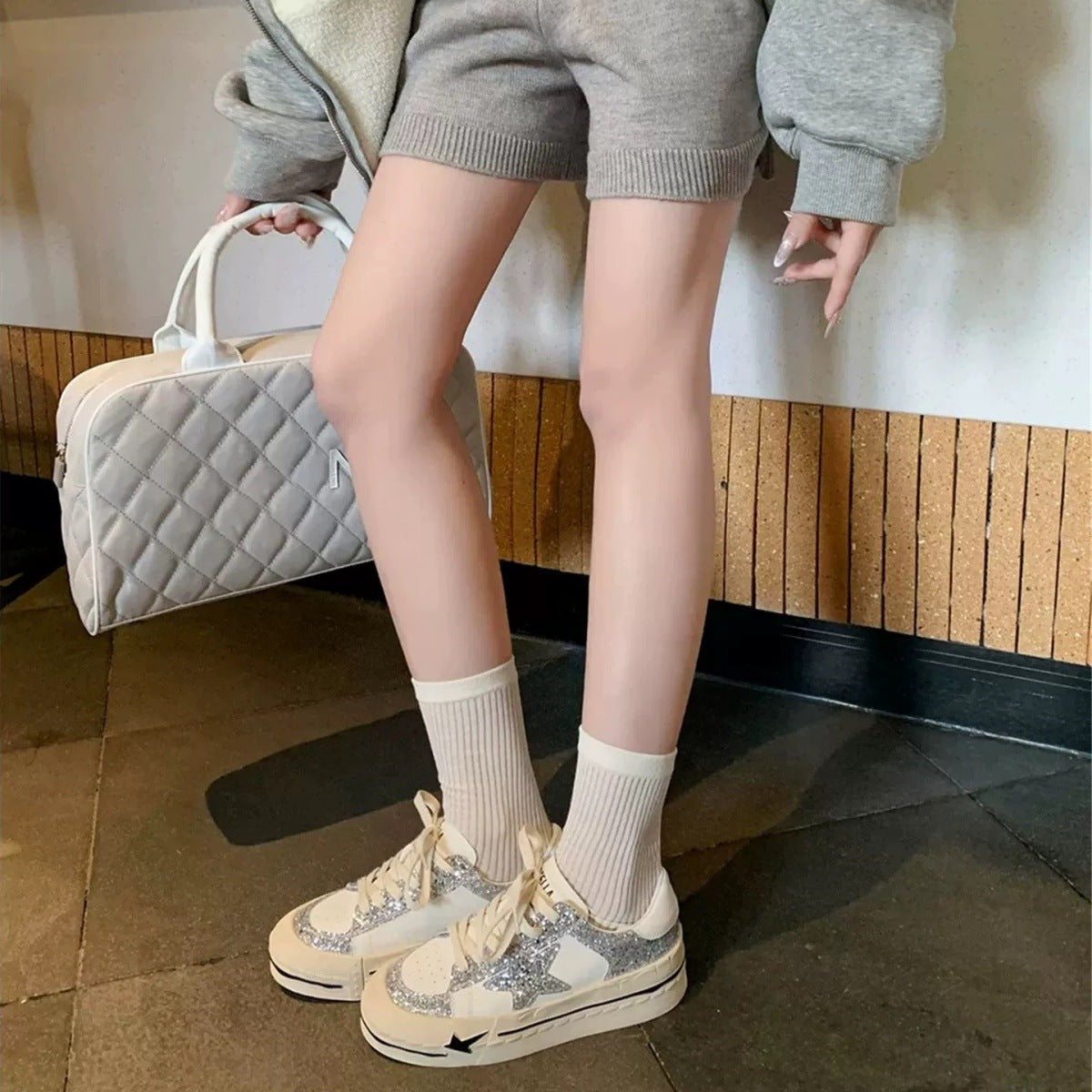 Women's Retro Sier White Thick Sole Height Women's Sports Shoes