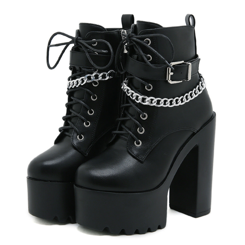 Women's High Platform Booties Super Stage Chunky Women's Leather Boots