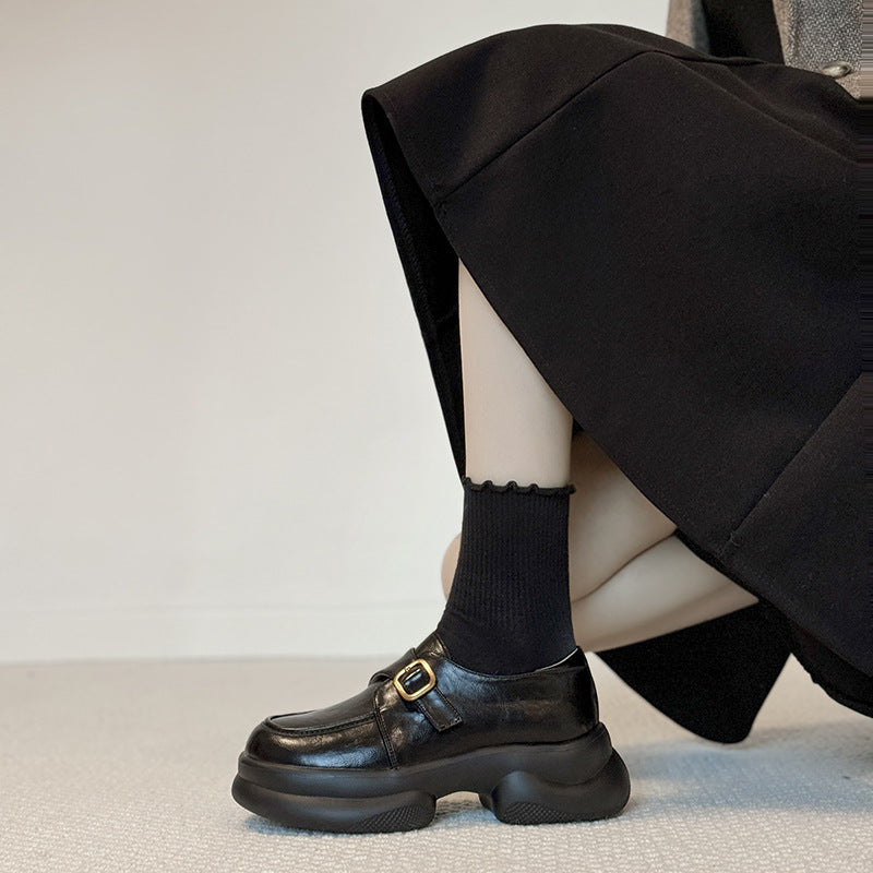 Early Spring Retro Fashion Slip-on Small Round Head Thick Bottom Loafers