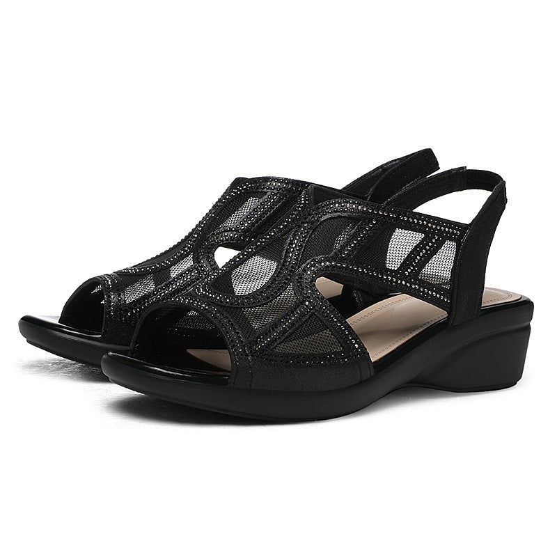 Women's Pumps French Hollow Rhinestone Peep Toe Platform Mesh Women's Fashion Shoes