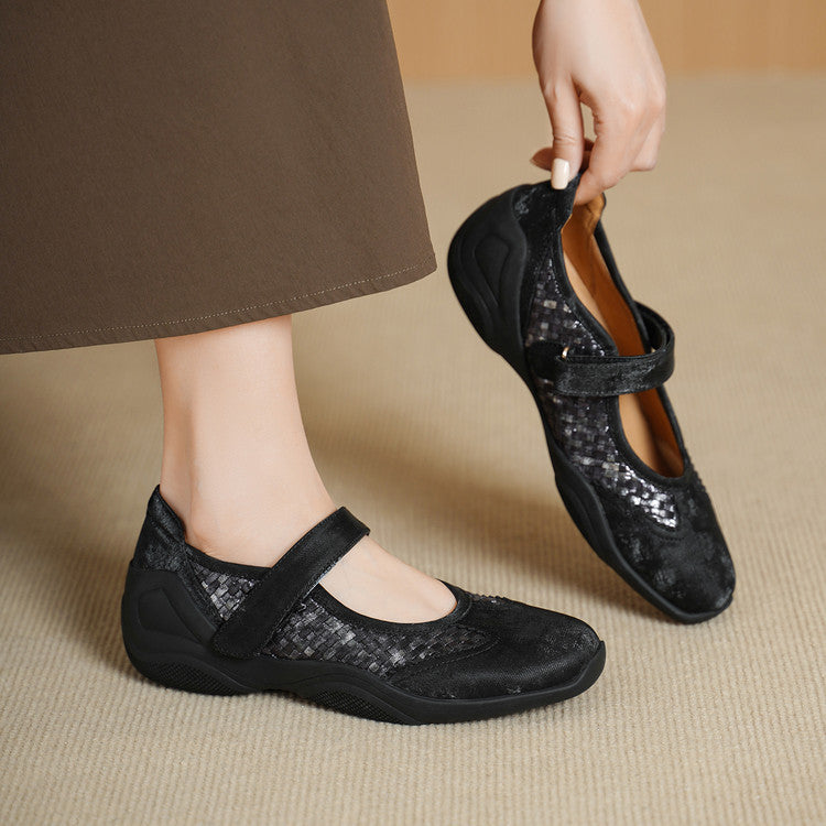 Women's Woven Strap Mary Jane Thick Bottom Shallow Women's Fashion Shoes