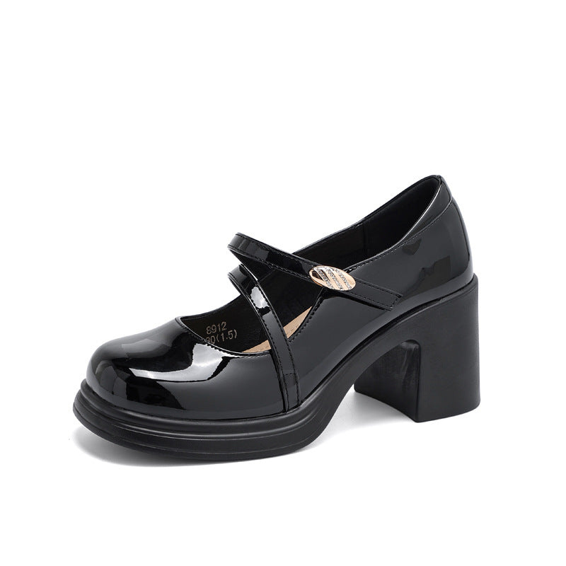 Women's Black Mary Commuter Jane Spring Square Toe Shallow Mouth Buckle Women's Casual Shoes