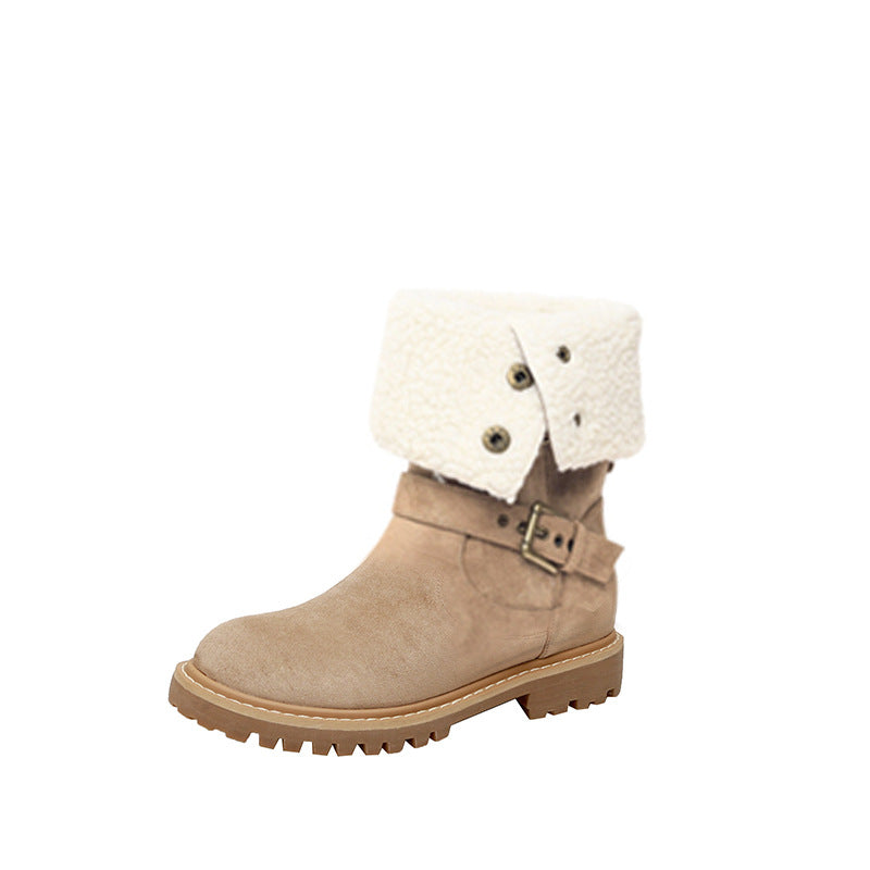 Women's Style High Single Thick Bottom Western Denim Women's Leather Boots