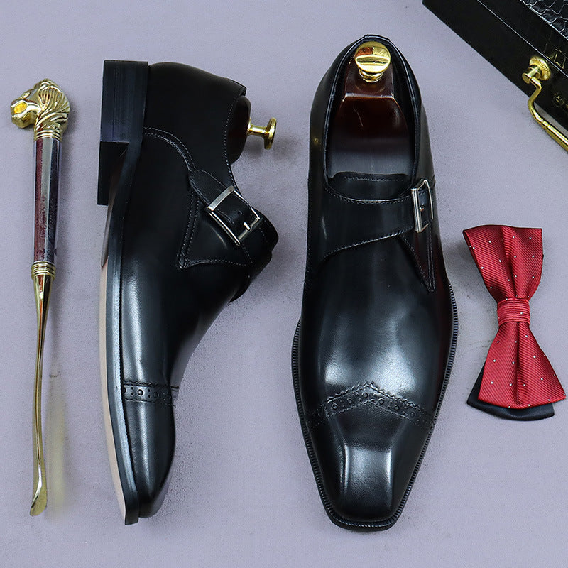 Men's Formal Cowhide Korean Style Trendy Genuine England Slip-on Breathable Men's Business Leather Shoes