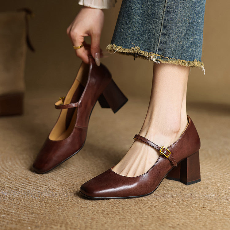 Women's Low-cut With Mary Jane Retro Chunky Heels