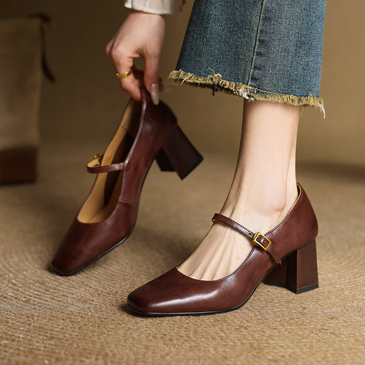 Women's Low-cut With Mary Jane Retro Chunky Heels