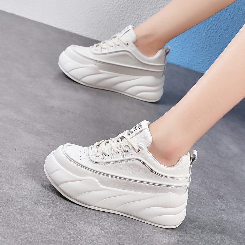 Women's Platform White Korean Genuine Elevator Casual Shoes