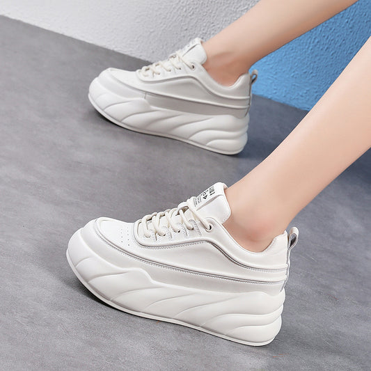 Women's Platform White Korean Genuine Elevator Casual Shoes