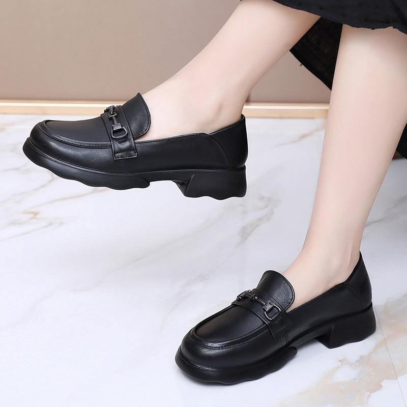 Women's Cowhide Autumn Soft Bottom Thick Not Tired Women's Casual Shoes
