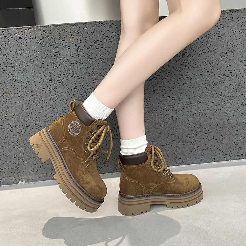 Women's Thick Bottom Vintage Suede Martin For Autumn Small British Boots