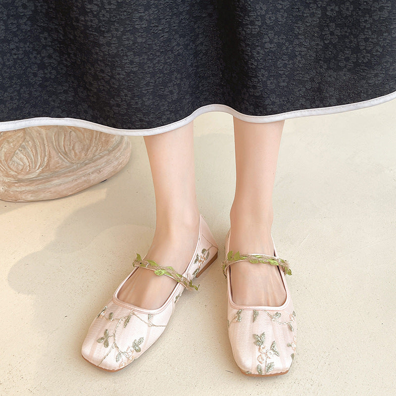 Women's Style Pumps Antique Embroidered Mary Jane Female Casual Shoes