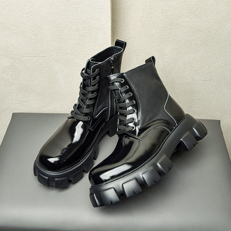 Men's Genuine Motorcycle Platform Increased Pure Cowhide Boots
