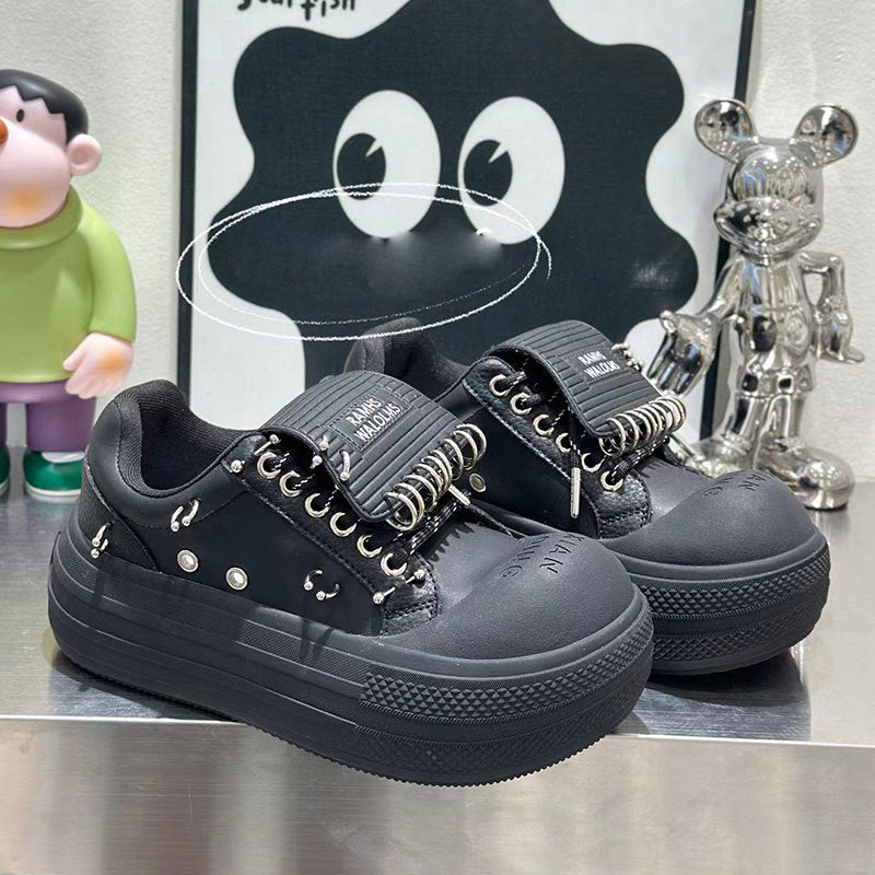 Women's Autumn Breathable Cowhide Big Head Height Increasing Niche Asian Casual Shoes