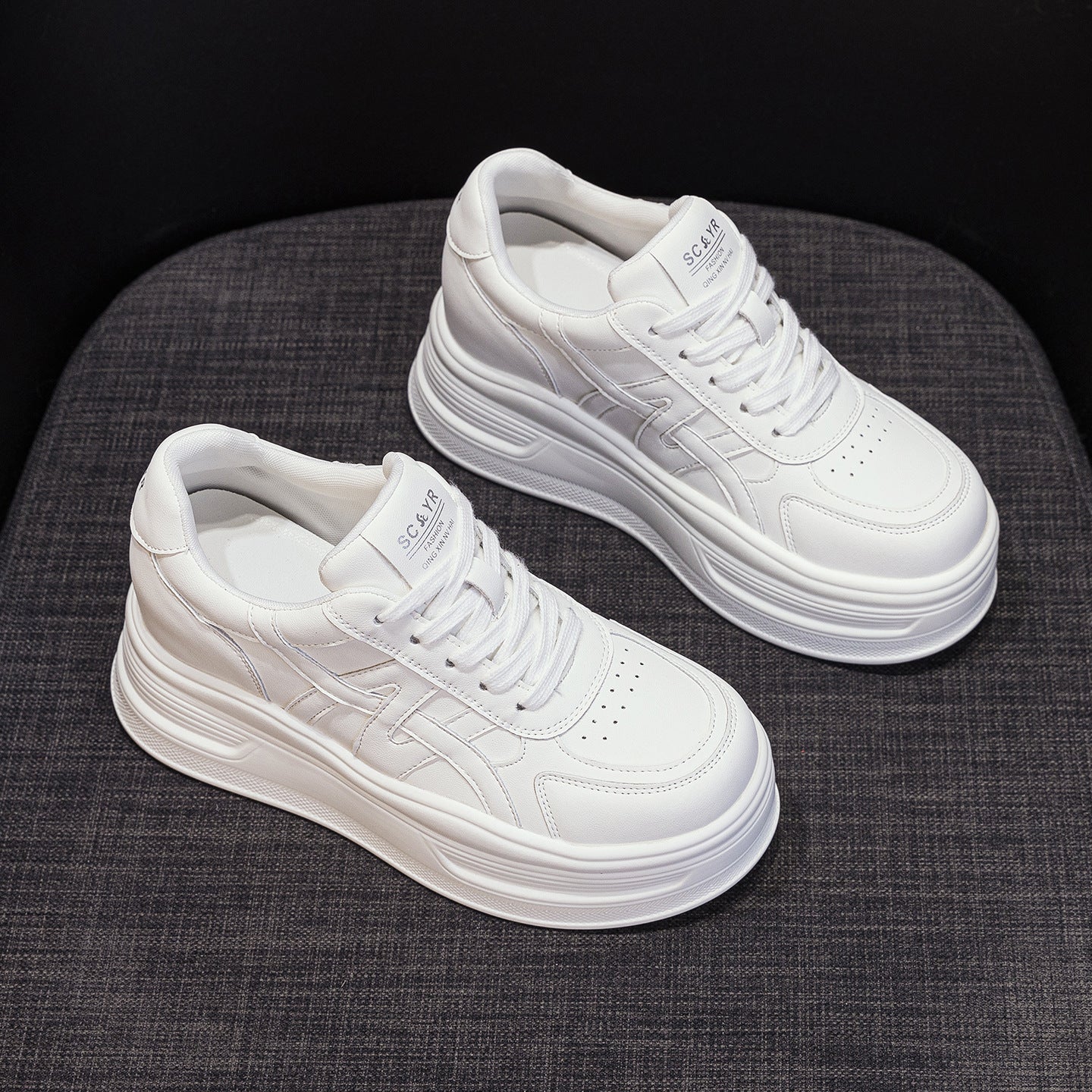 Women's White For Autumn Thick Sole Height Increasing Men's Shoes