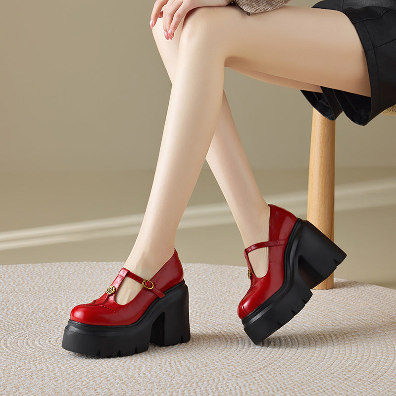 Women's Bottom Increased Mary Jane Spring Shallow Mouth Round Toe Chunky Women's Fashion Shoes