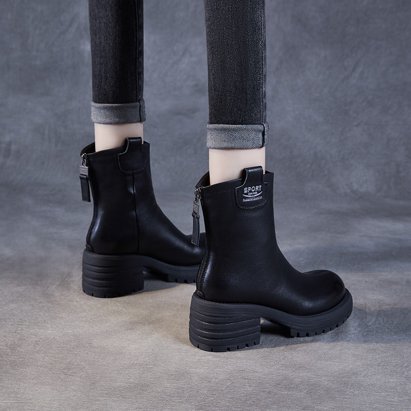 Women's High Fashion Round Toe Back Zip Short Boots