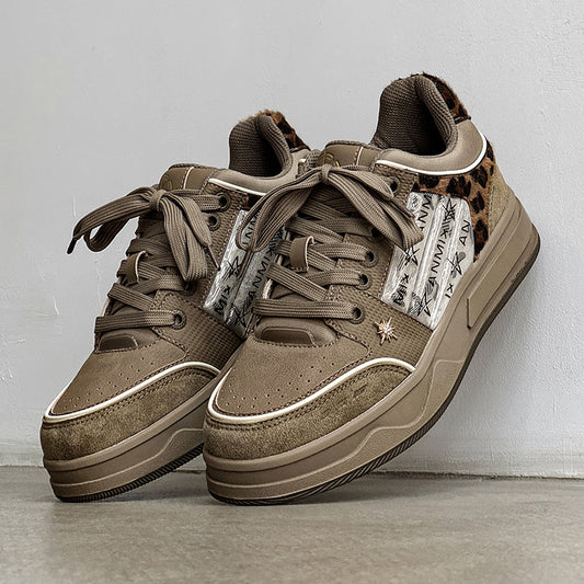 Men's Trendy Star Pattern Leopard Print Platform Height Increasing Versatile Sneakers
