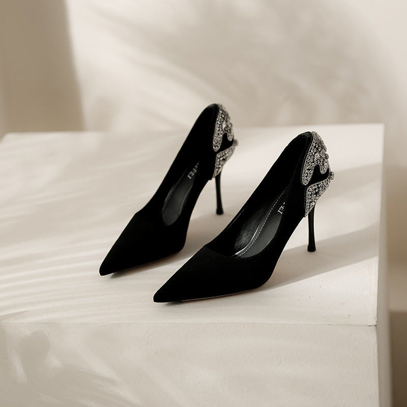 Women's Rhinestone Style High Pointed Toe Shallow Mouth Women's Fashion Shoes