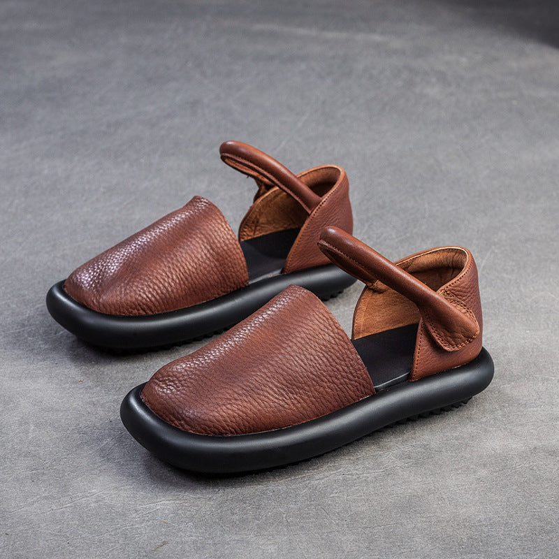 Women's Toe Strap Soft Top Layer Cowhide Magic Sandals
