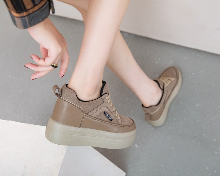 Women's Platform White Height Increasing Korean Style Genuine Women's Shoes