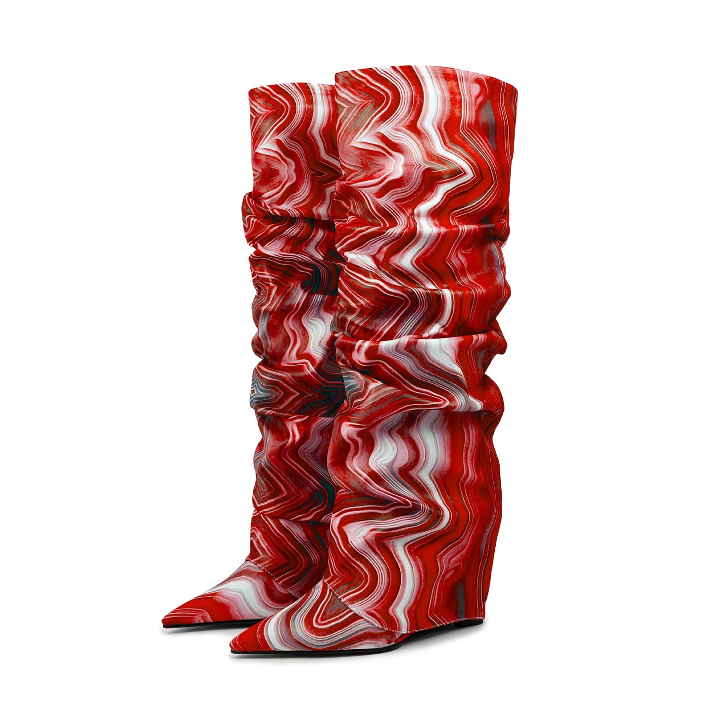 Wedge Geometric Colorful Abstract Sleeve Flanging Women's Leather Boots