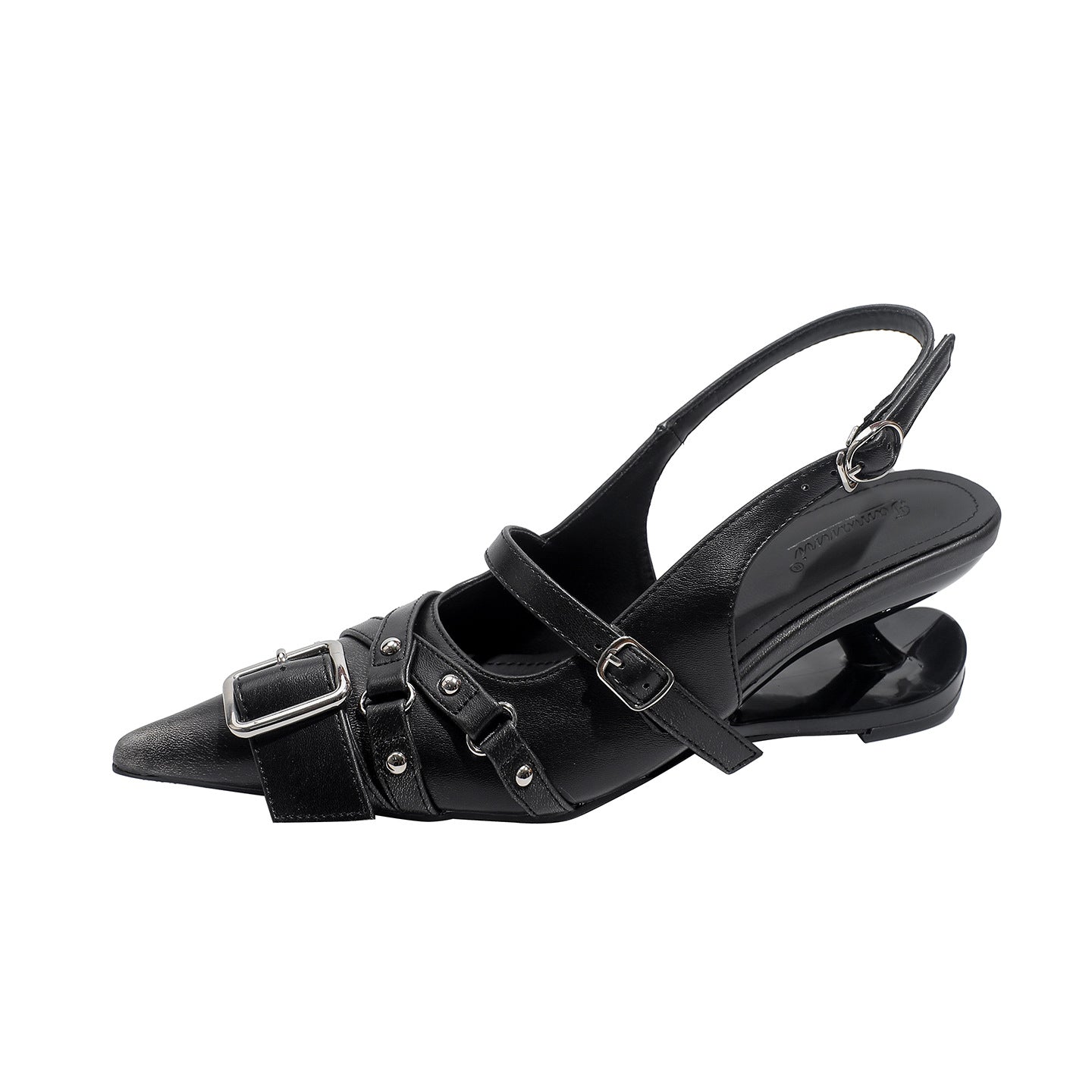 Women's Retro Pointed Toe Strap Belt Buckle Closed Punk High Heeled Sandals