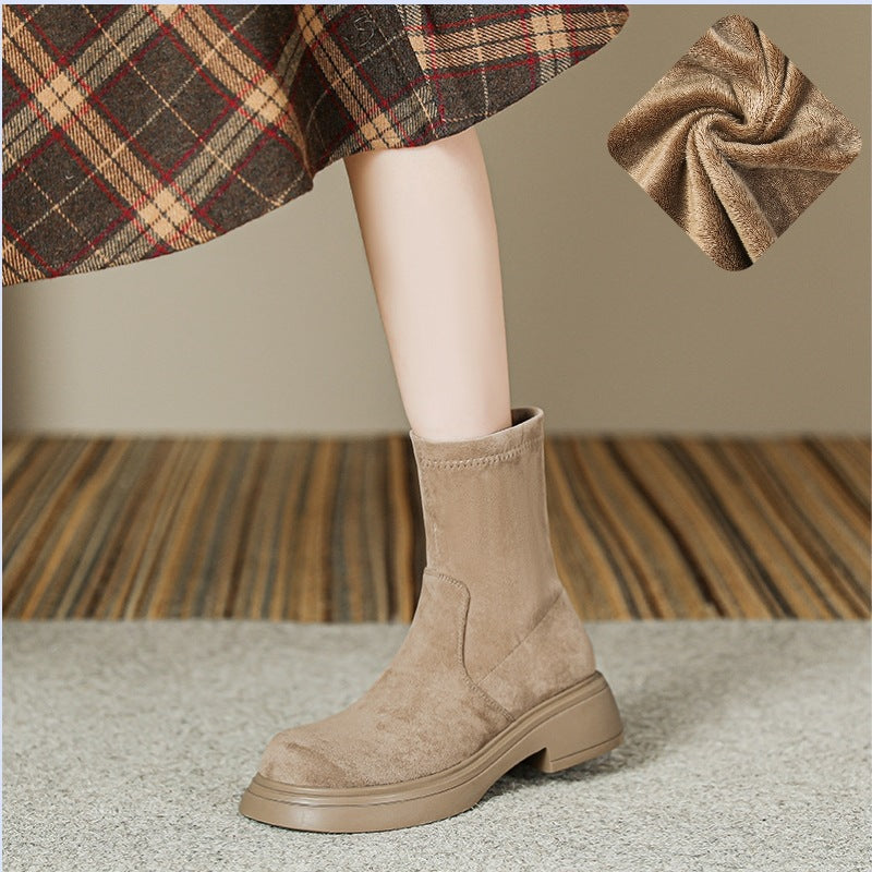 Women's Small Size Martin Short Suede High Slim Women's Leather Boots