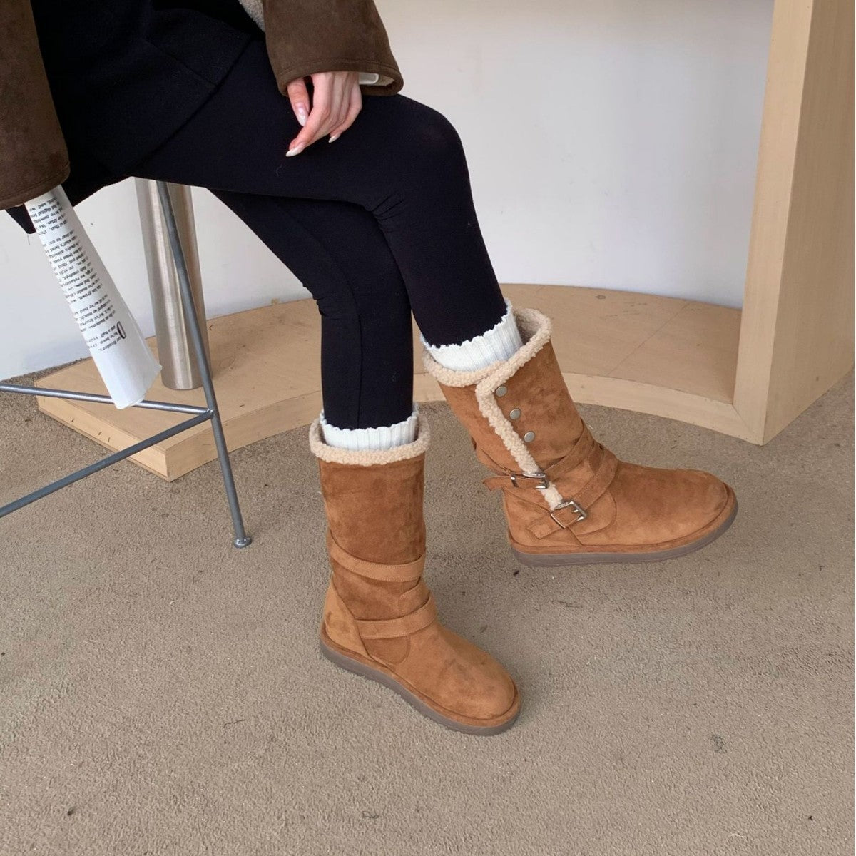 Women's Rivet Thick Bottom Fleece-lined Winter Northeast Women's Snow Boots