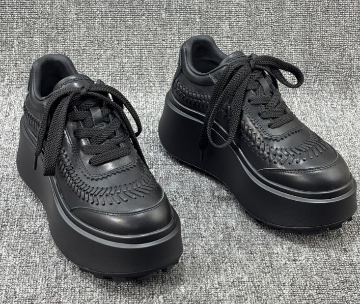 White Heightened Temperament Genuine Platform Muffin Small Fashion Casual Shoes
