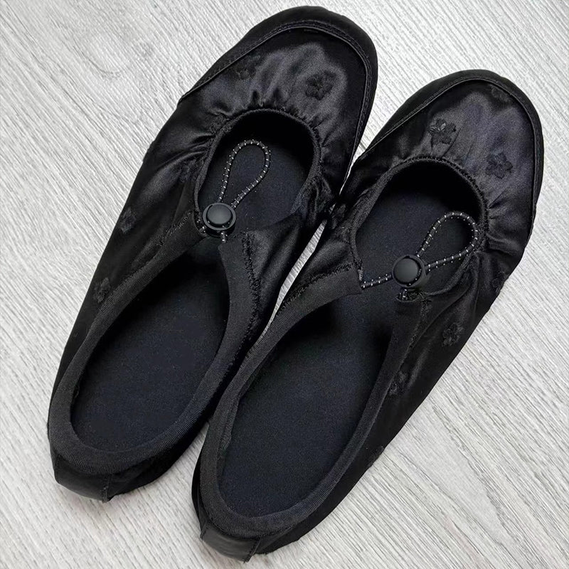 Women's Korean Style Design Soft Bottom Round Head Embroidered Flower Satin Women's Casual Shoes