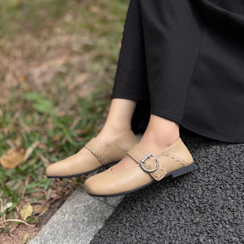 Jane Vintage Square Toe Flat Bottom Grandma Women's Fashion Shoes
